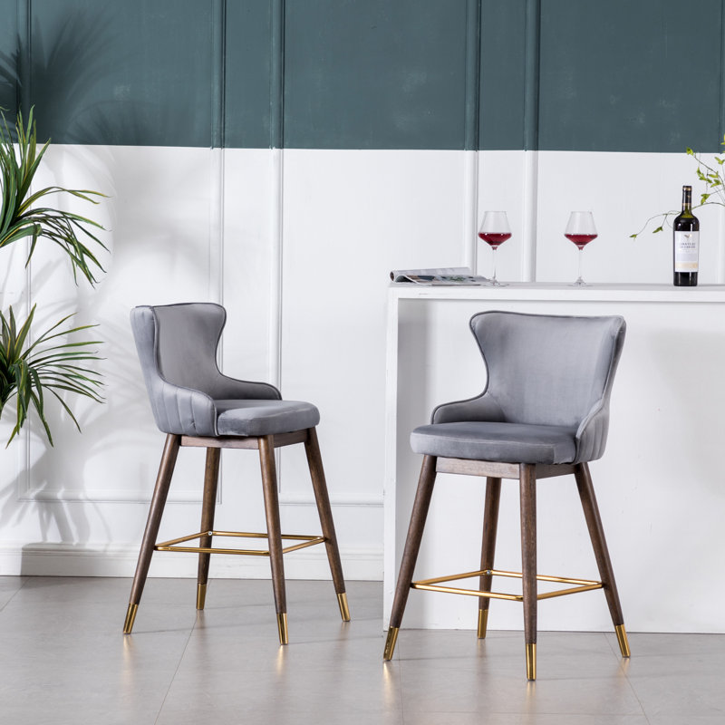 Ensemble de 2 tabourets de bar rembourrés, Polyester gris