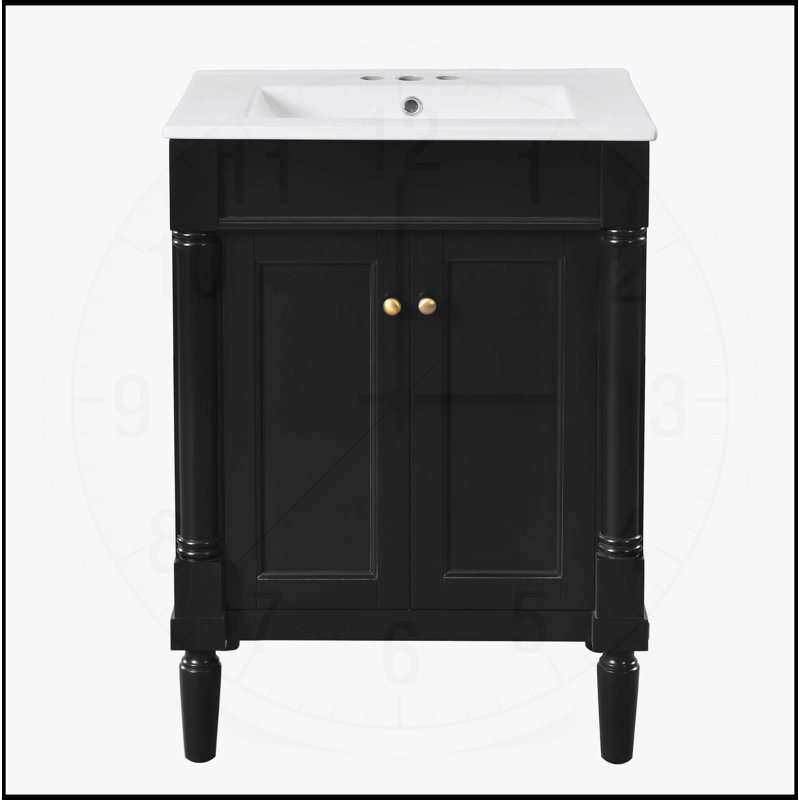 Meuble-lavabo 24 po avec lavabo supérieur et meuble de rangement à 2 niveaux, Noir