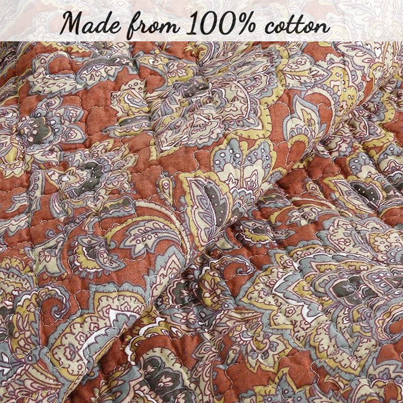 Twin Red Cotton Reversible Paisley Quilt Set