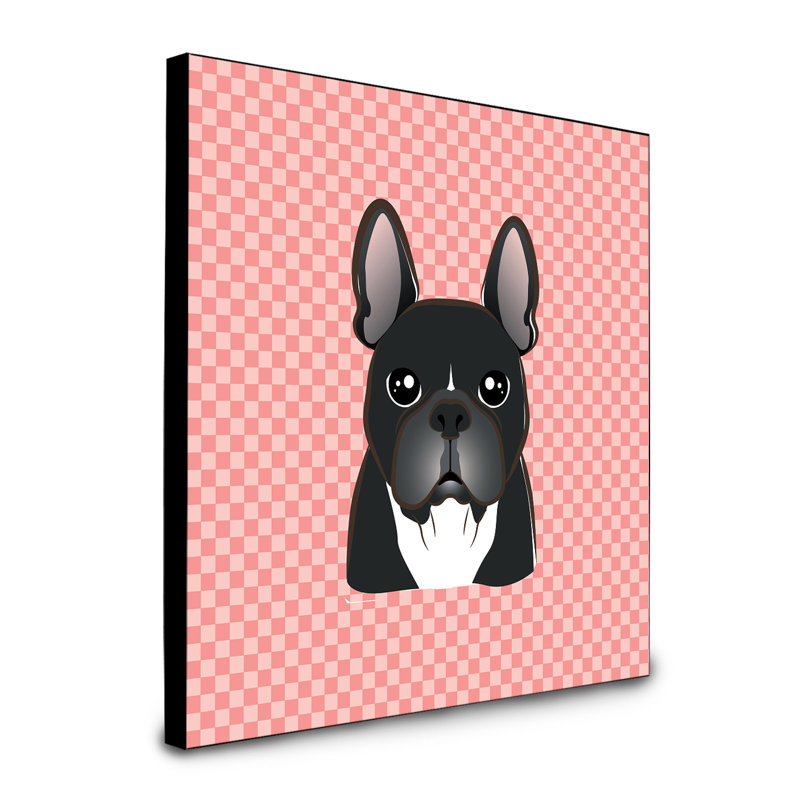 Panneau mural d’art Dungorbery, Bouledogue français noir, Rose