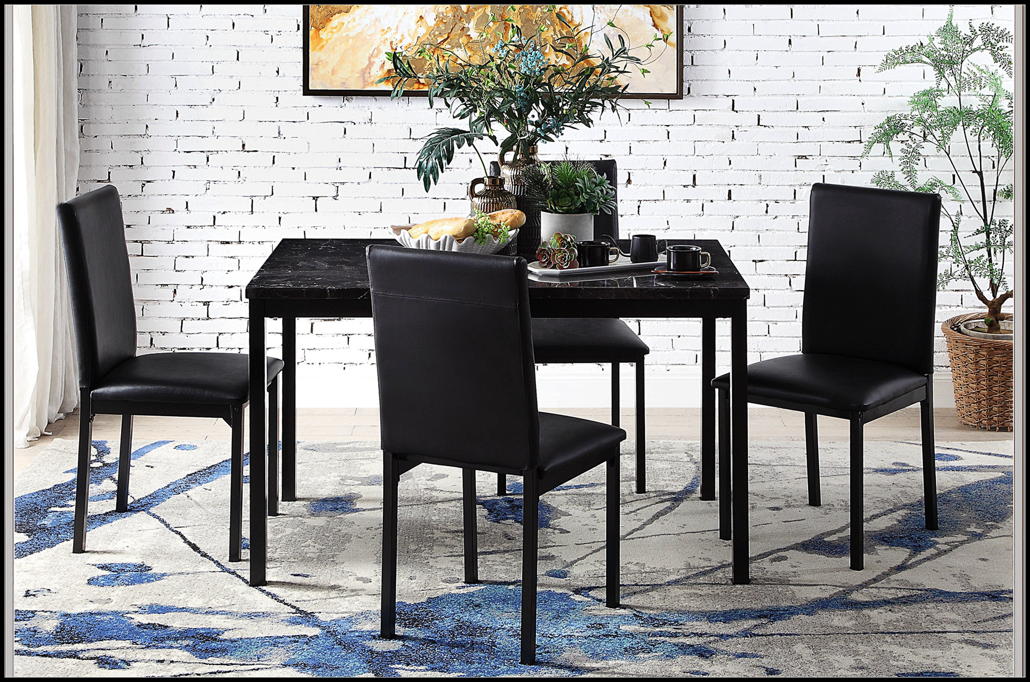 Latitude Run® Set of 4 Dining Chairs with Faux Leather Upholstery and ...
