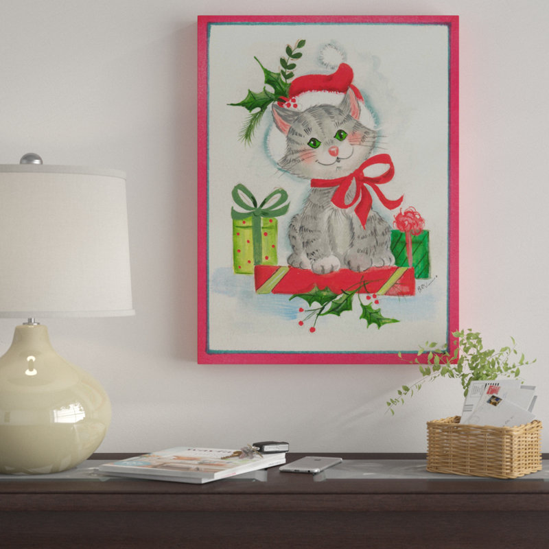 « gray christmas cat », art sur toile, H 32 po x l 24 po x P 2 po