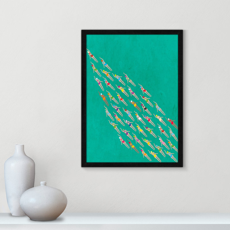 «Racing Swimmers Print» par WallChart, L 17 po x H 23 po, Grain de bois noir, Impression encadrée