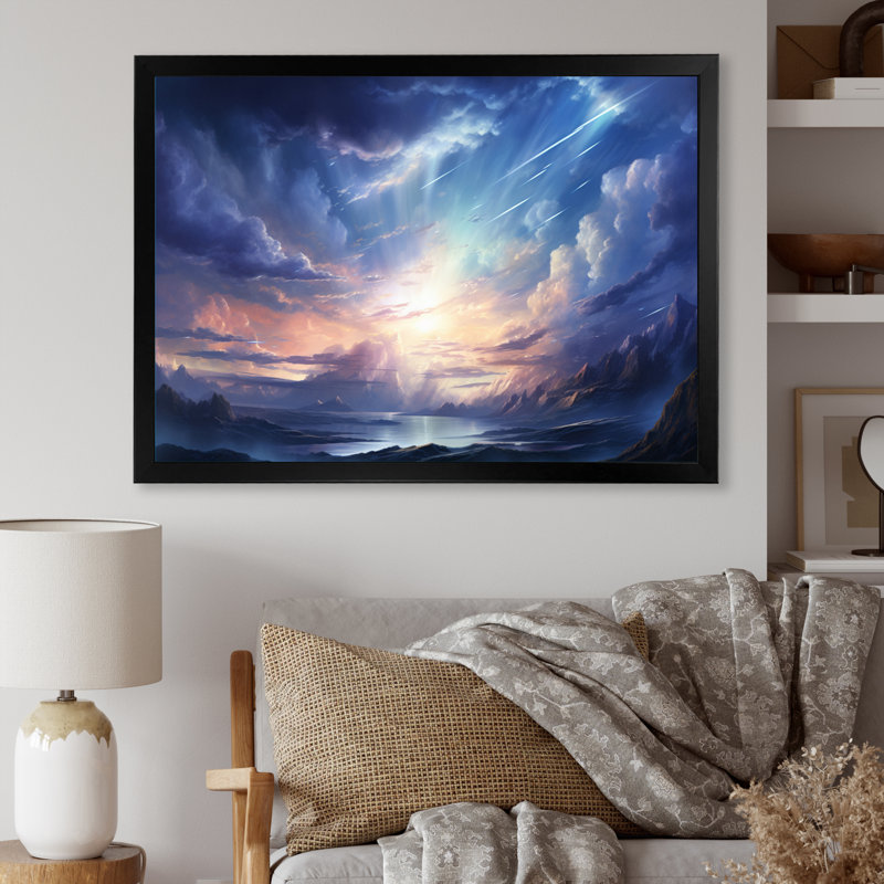 Météores pluie de lumière II sur toile, H 34 po x l 44 po x P 1,5 po, Cadre photo noir