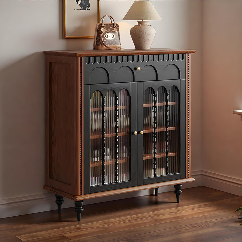 Armoire de rangement pour chaussures, 39.37" H x 35.43" W x 13.78" D, Bois brun foncé / noir