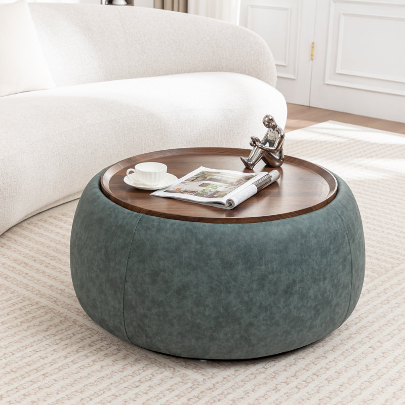 Repose-pieds de cocktail rond avec rangement Pietsch, Vintage Blue