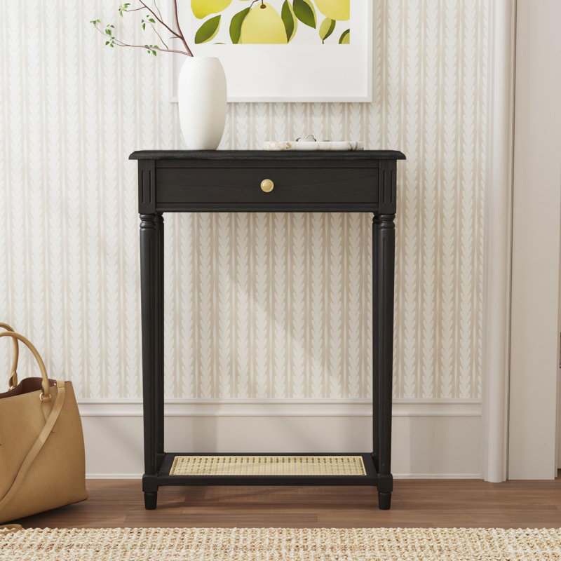 Carterlee Console Table w/ Drawer and Cane Shelf, Black