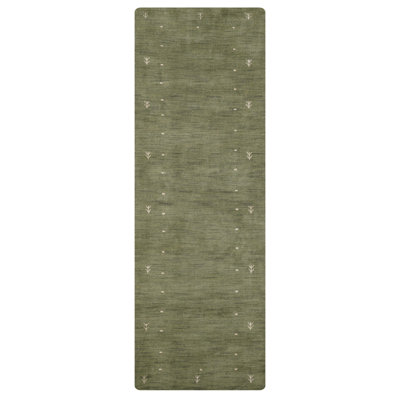 Hand Knotted Loom Wool Eco-Friendly Area Rugs - Runner, Green Color, Contemporary Modern Design, High Pile Thick Handmade Anti Skid Area Rugs for Living Room, Bed Room
