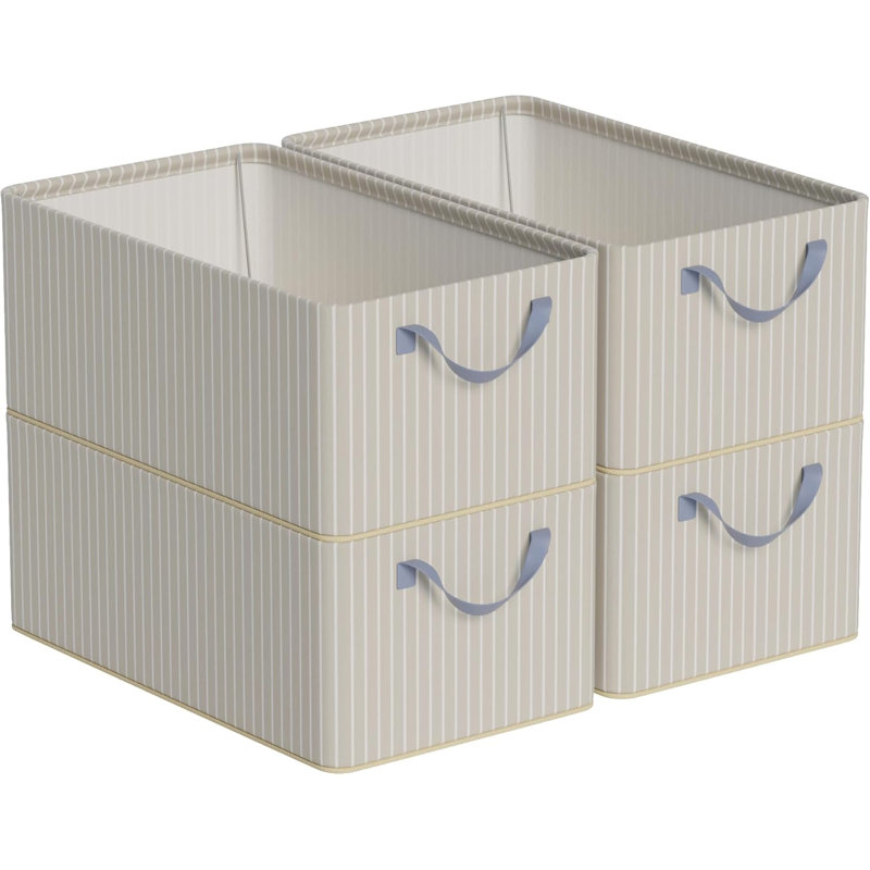 Ensemble de 4 paniers de rangement pliables en tissu avec poignées, bacs de rangement pliables, cadre en métal robuste pour le rangement à la maison, dans le placard, le bureau, la chambre de bébé ou la salle de lavage