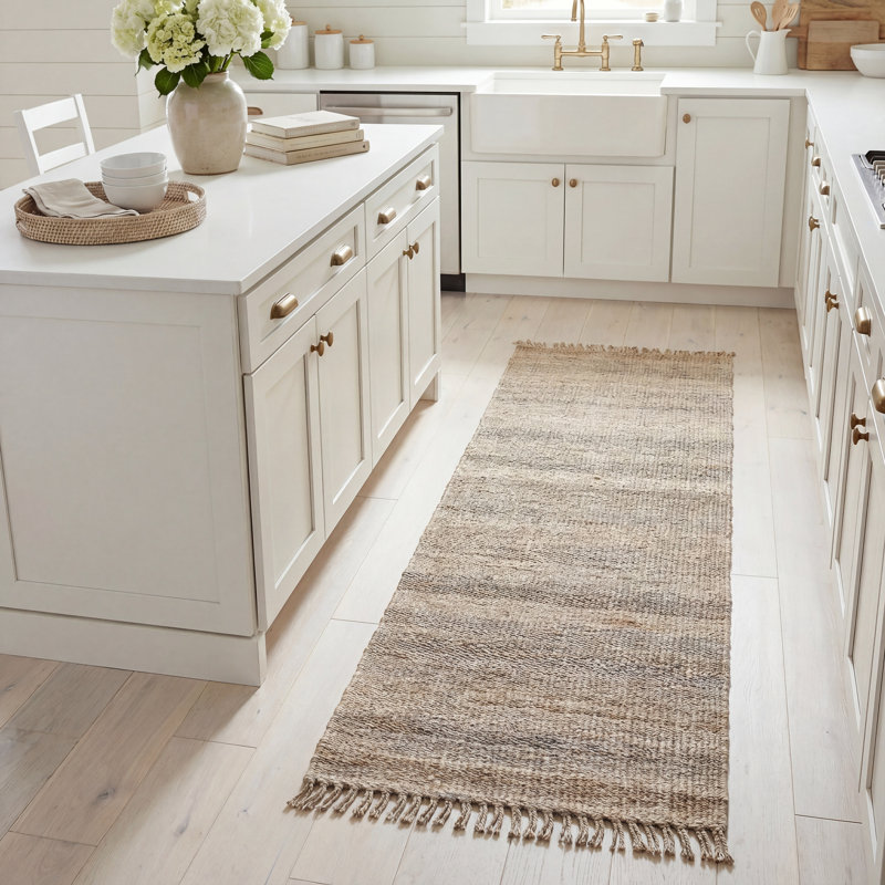 Fitzwater Natural Fiber Hand Woven Jute Striped Rug, Runner 2'6" x 8'