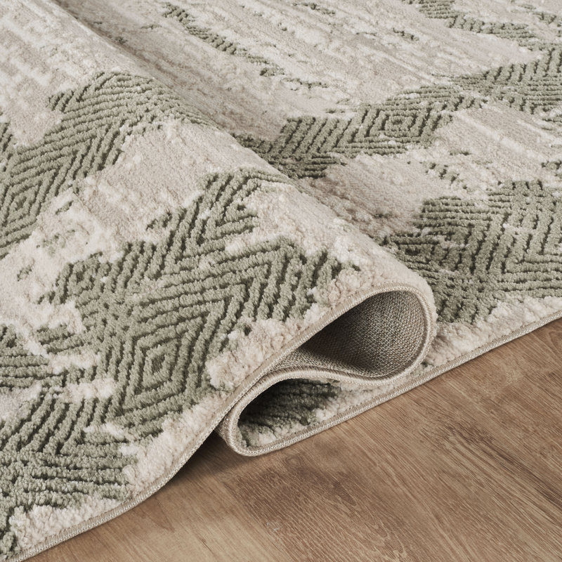 Alison Green & Beige Abstract High-Low Modern Rug, 8'9" x 11'10", Green/Beige