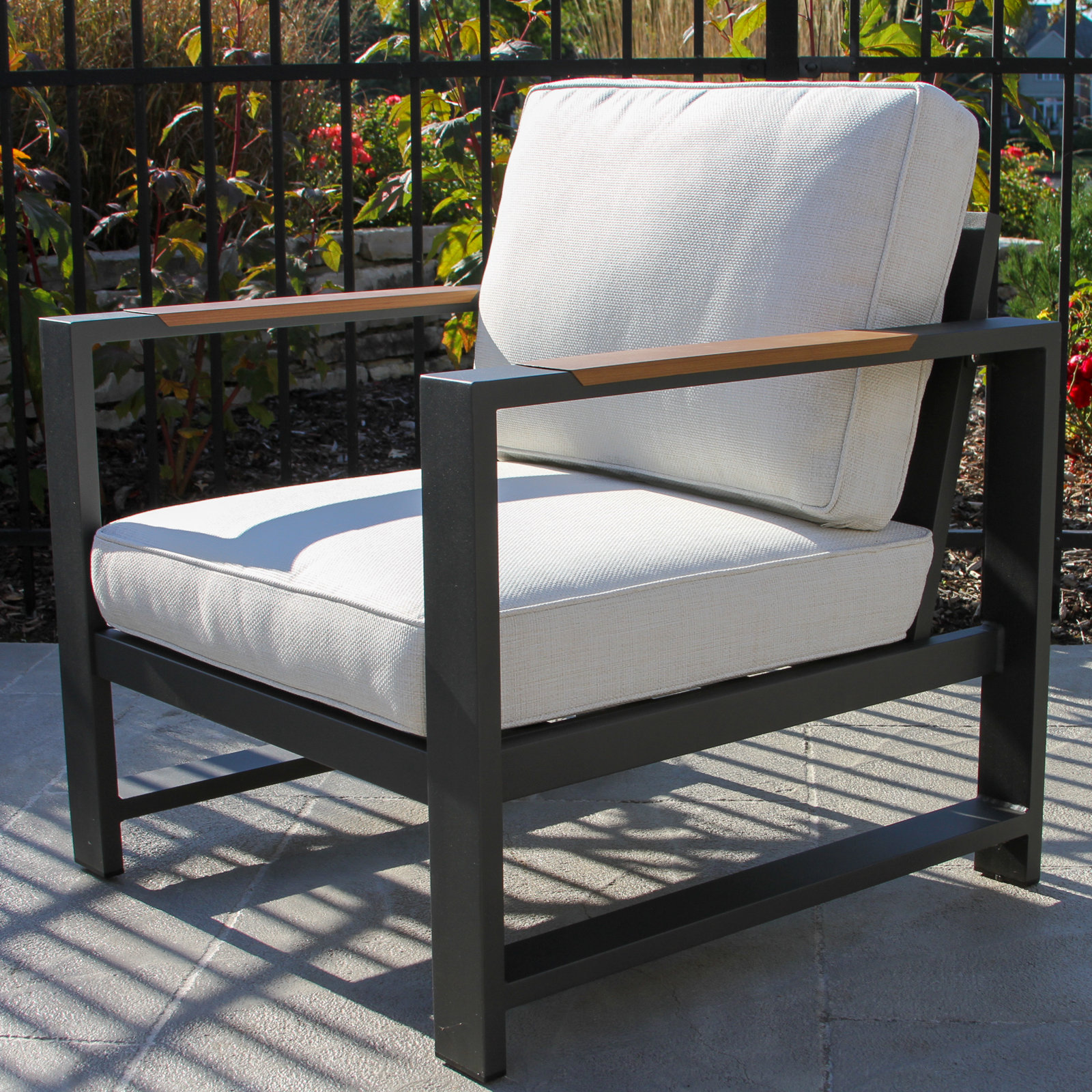 Jayton Powder Coated Aluminum Outdoor Lounge Chair, Beige, Black