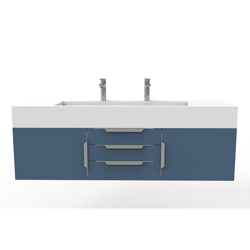 Ensemble de meuble-lavabo simple 60 po Nile, Blanc, Bleu, Chrome