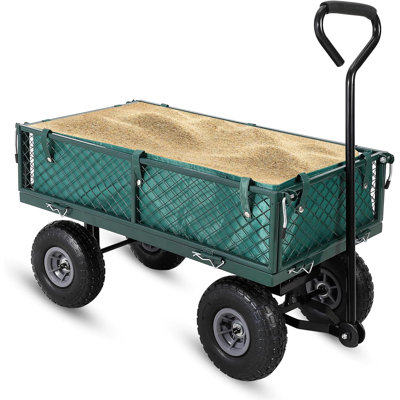 200KG Heavy Duty Steel Garden Trolley, Utility Rolling Cart with Removable Sides, Dual-Function Handle & 25cm Pneumatic Wheels for Tools, Plants and Soil