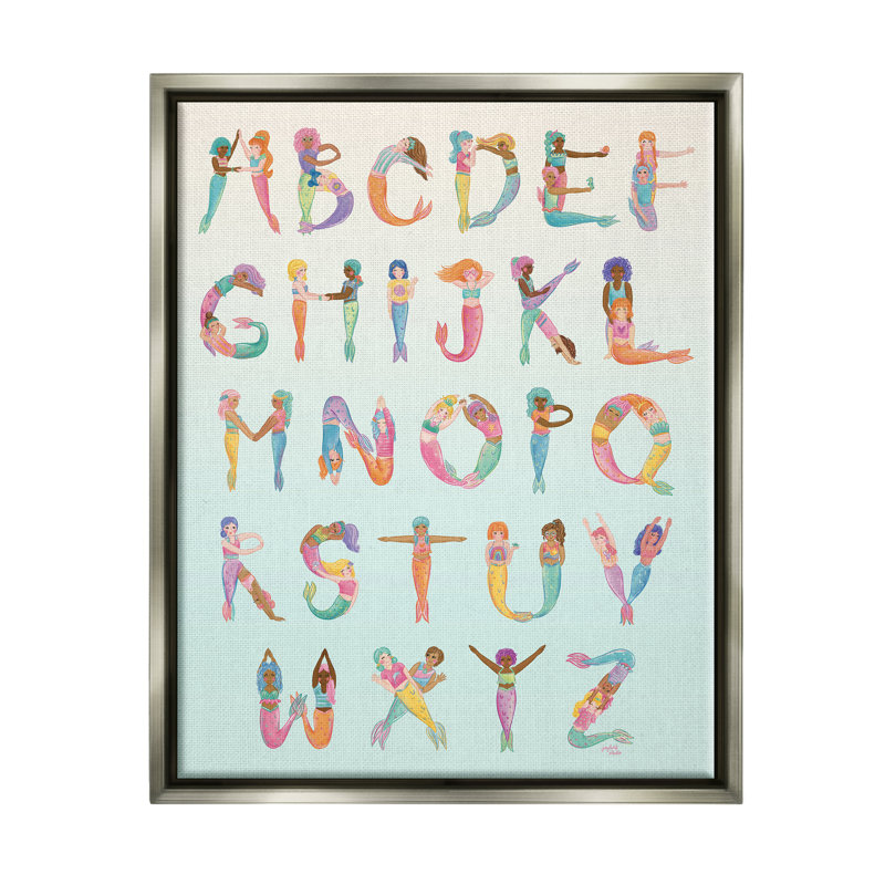 «Mermaid Alphabet Letters» par Joylark Studio, H 21 po x l 17 po x P 1,7 po, Cadre flottant gris lustré