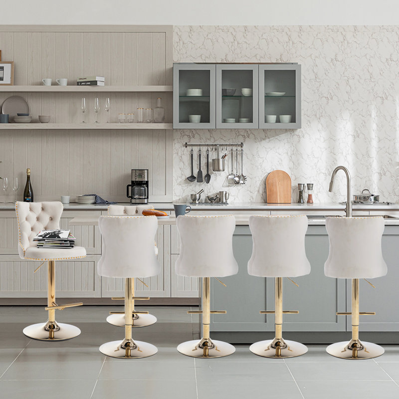 Swivel Upholstered Adjustable Height Counter Stool with Solid Wood Frame, White