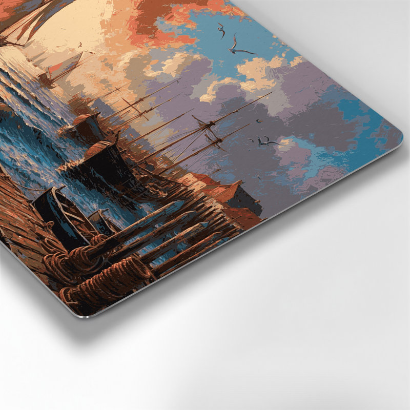 Coastal Harbor Scene, art mural en métal brun, H 11 po x l 14 po