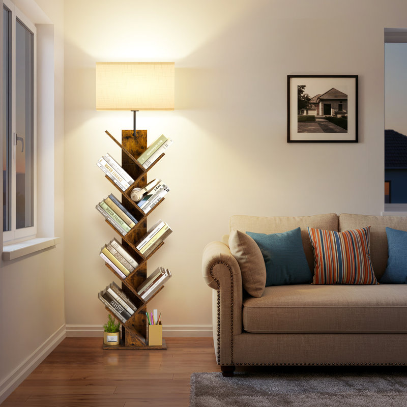 Bibliothèques avec éclairage à DEL et télécommande, lampe sur pied à 9 niveaux, Brun