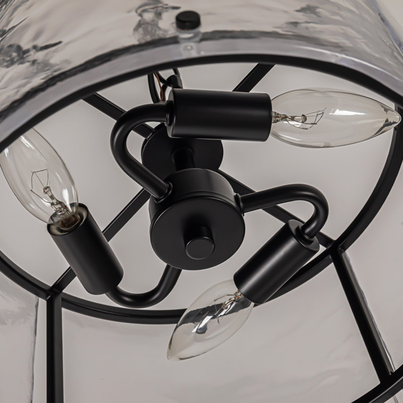 Jairdan 3-light Glass Drum Pendant, Matte Black