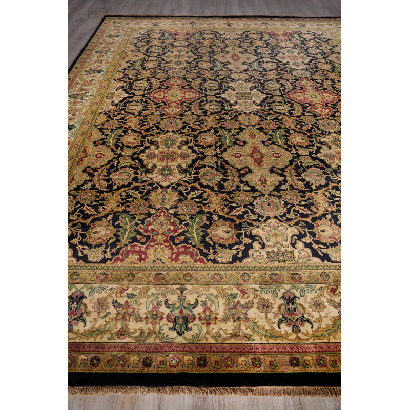 Hand-Knotted Black Wool Medallion 10' x 14' Area Rug