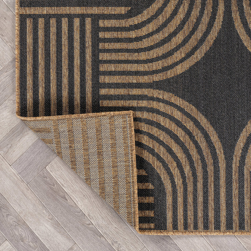 Geometric Dark Gray/Natural Easy-Care Jute-Style Indoor/Outdoor Flat Woven Area Rug, Dark Gray, Rectangle 5' x 7'