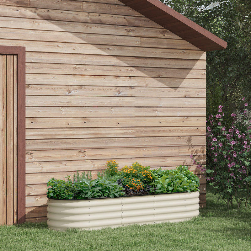 Outdoor Metal Elevated Planter Box, Cream White, 16.5" H x 76.8" W x 23.5" D