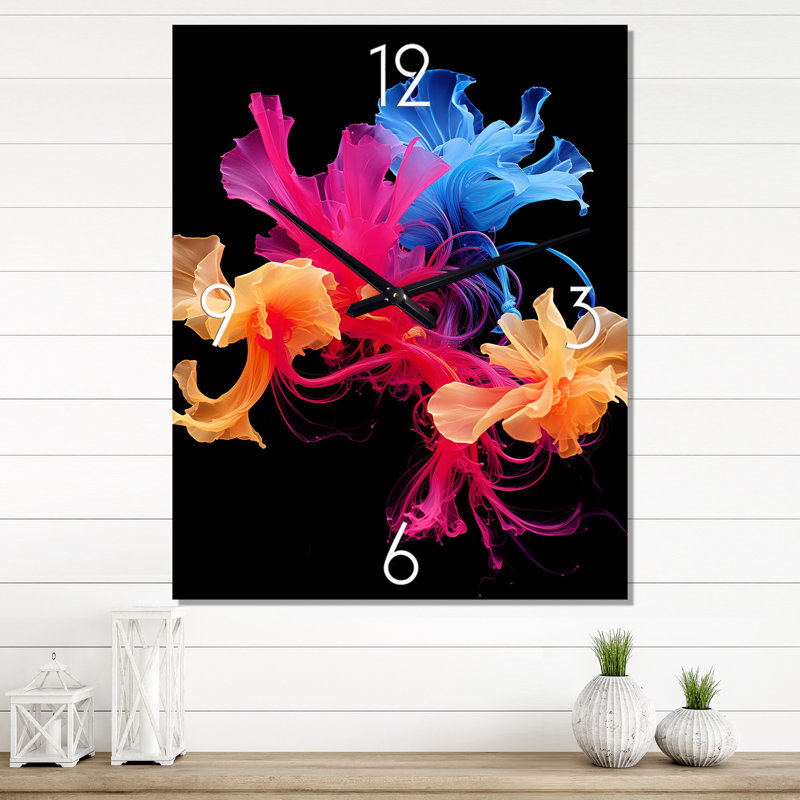 Liquid Ink Abstraction Pink Blue - Abstract Liquid Ink Wall Clock Oversized, 32" H x 24" W x 1" D