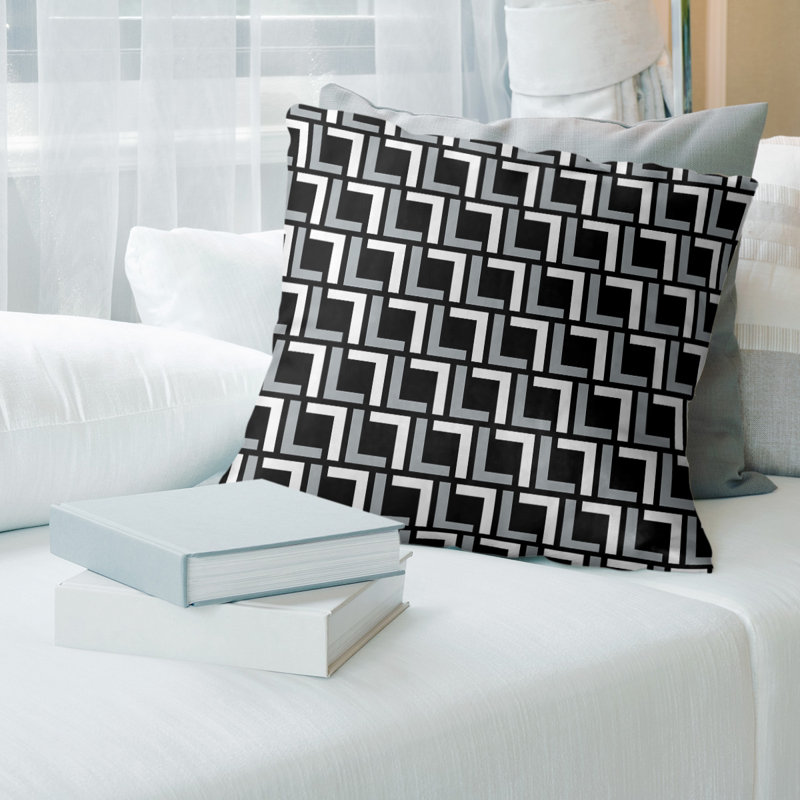 Housse de coussin Oakland, Noir / Blanc / Gris, Faux lin, 26 po x 26 po