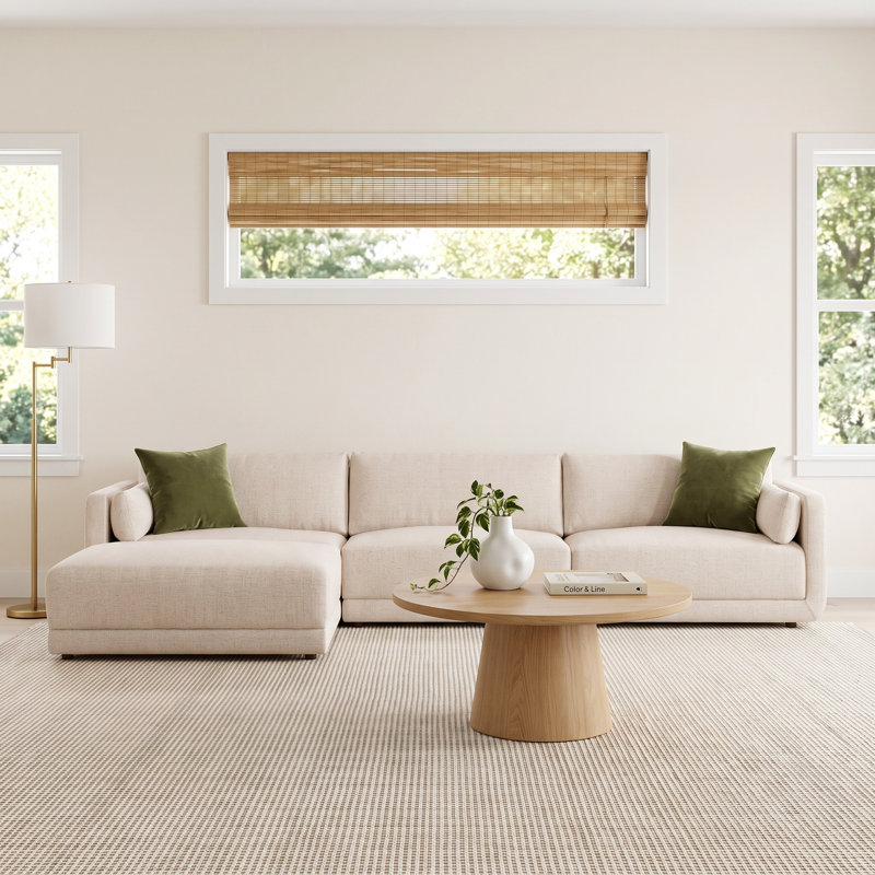 Naples Upholstered L-Shaped Sectional Left Hand Facing, Cream Polyester Blend