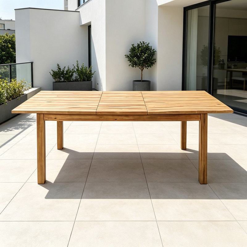 Table de salle à manger rectangulaire extensible en bois d'acacia massif pour l'extérieur