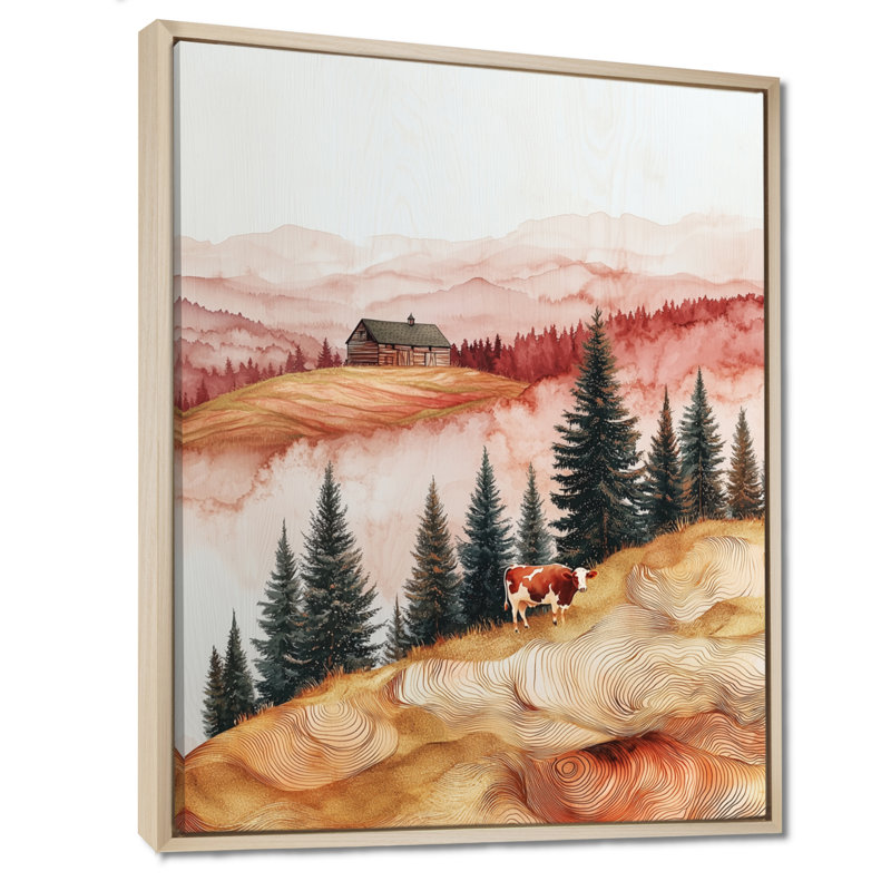 Décoration murale Gombach Autumn Barn, H 40 po x l 30 po, Reproduction avec cadre flottant, Crème, crème