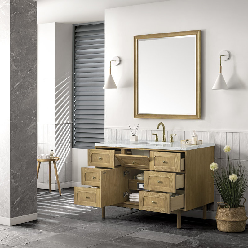 Laurent 48'' W Single Vanity, Light Natural Oak, Ethereal Noctis, 8" Widespread
