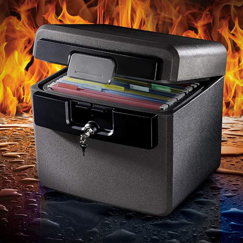 Fireproof and Waterproof Safe,  Built-in Straps For Easy Storage, File Folder and Document Box with Key Lock, Black
