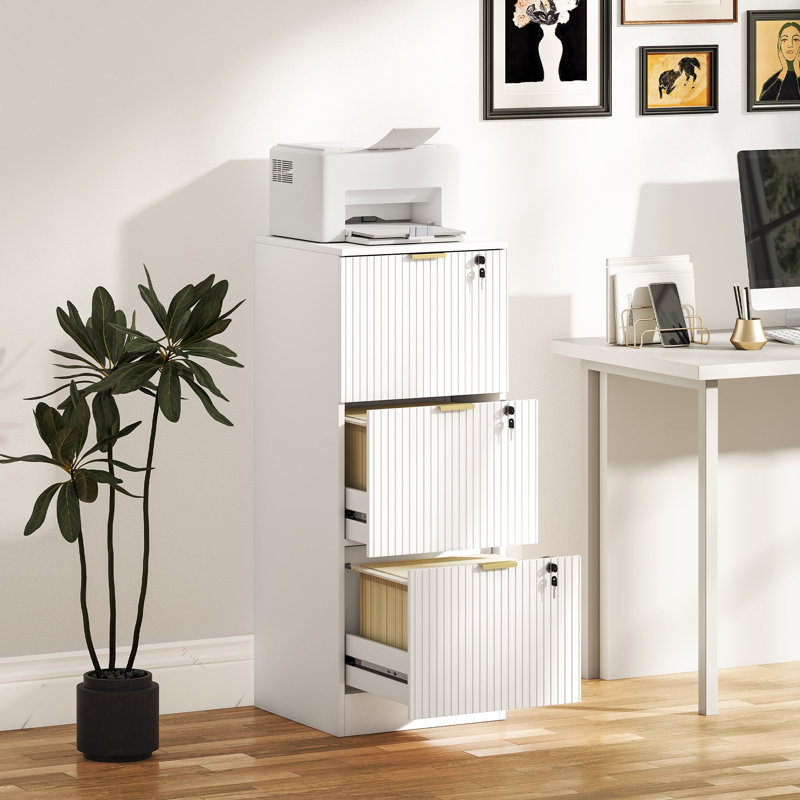  Cabinet, File Cabinet with 2 Lockable Drawers and Hanging Rails, 101cm H x 40cm W x 40cm D, White