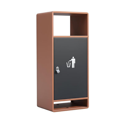 Commercial Steel Trash Can With Locking Door - 12 Gallon, Orange