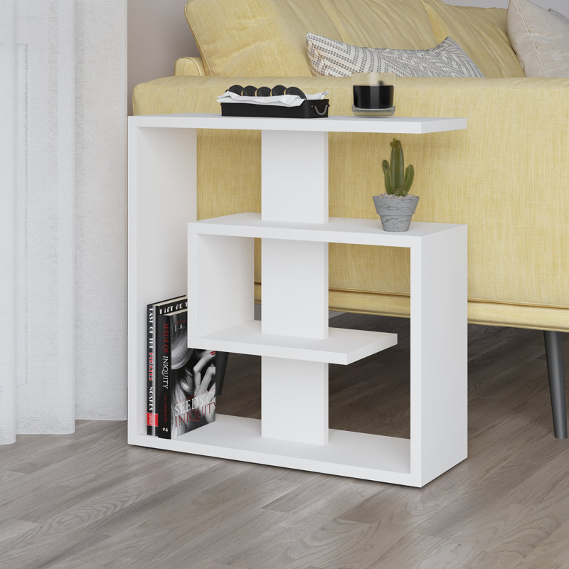 Saly Modern Side Table with Storage Shelves for Living Room, White