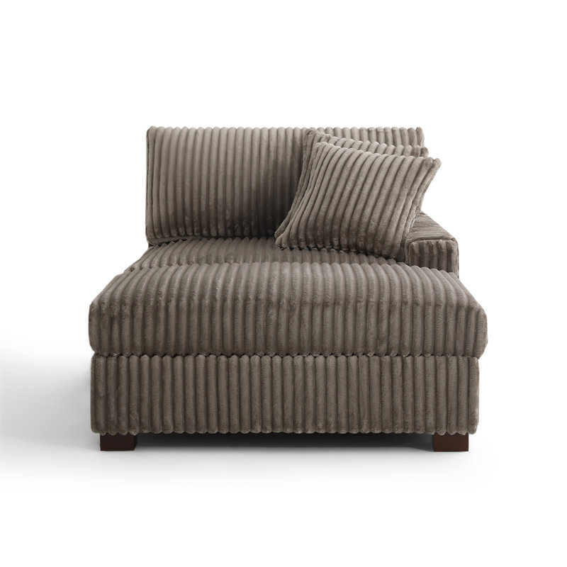 Upholstered Chaise Lounge, Light Brown, Right Hand Facing