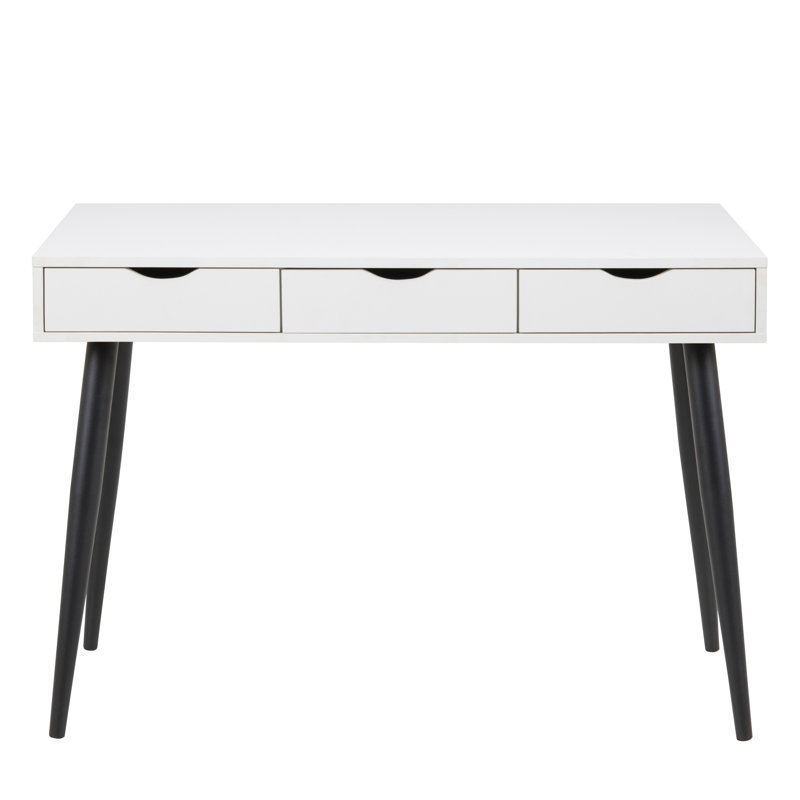 Merida Solid Wood Top Metal Base Writing Desk, White/Black