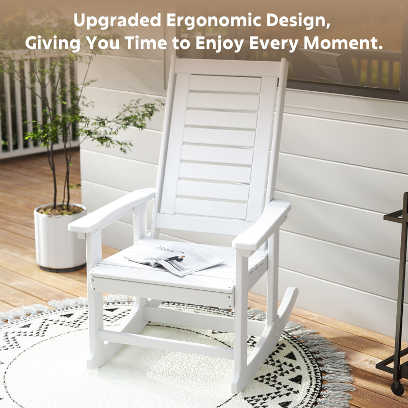 (Ensemble de 4) Chaise berçante moderne surdimensionnée Adirondack pour l'intérieur et l'extérieur, Blanc
