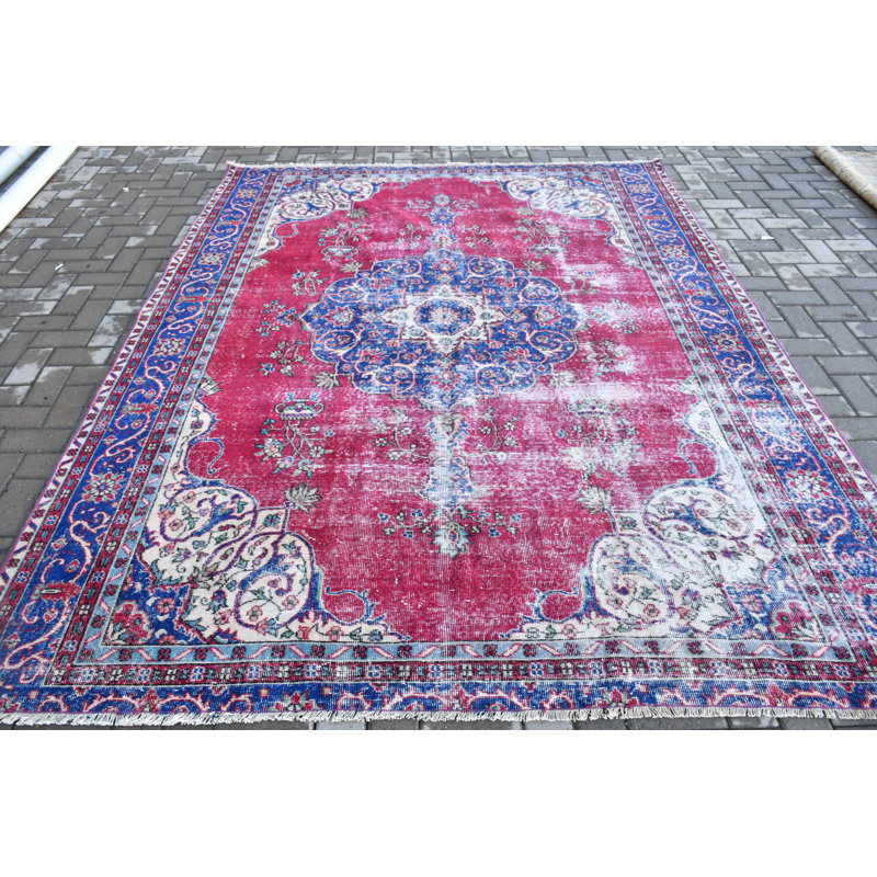Grand tapis turc rétro en laine rouge pour chambre à coucher bohémienne et salon de décoration intérieure