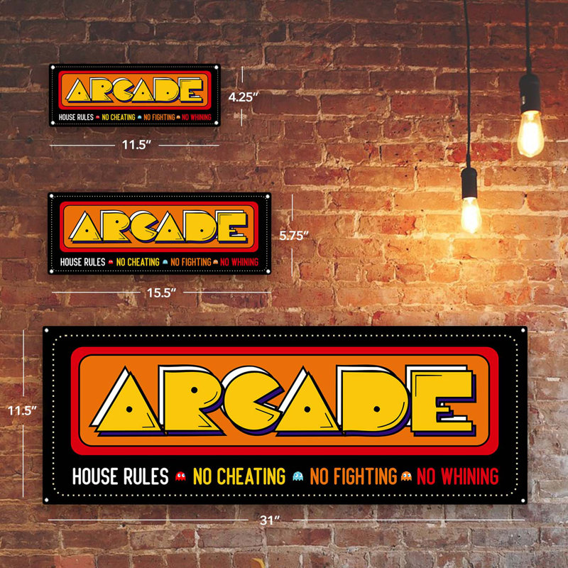 «Arcade Rules Metal Sign» sur métal, H 4,25 po x l 11,5 po