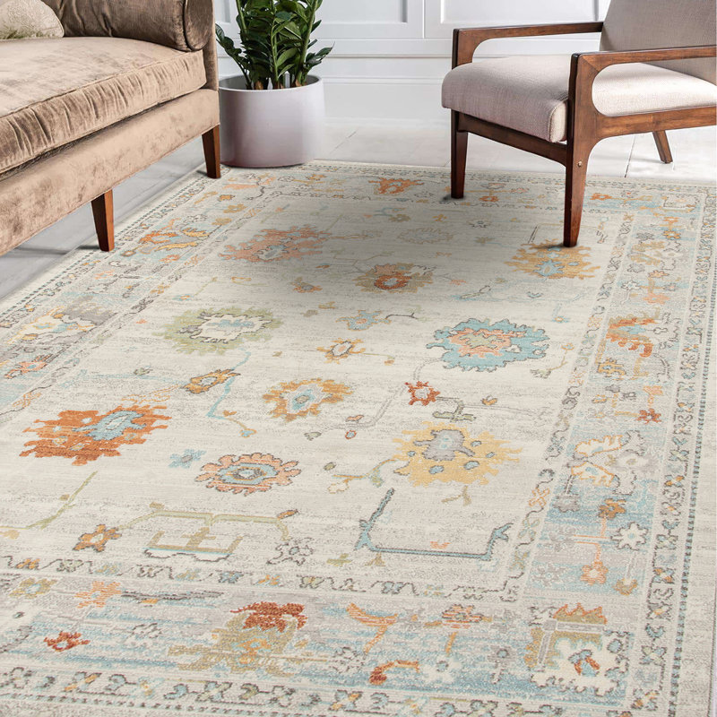 Tapis intérieur / extérieur floral Chilverton Boho, Rectangle 5 pi 1 po x 7 pi 6 po