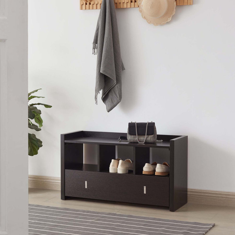 Entryway Shoe Bench With Three Shelves And Storage Drawer, Espresso