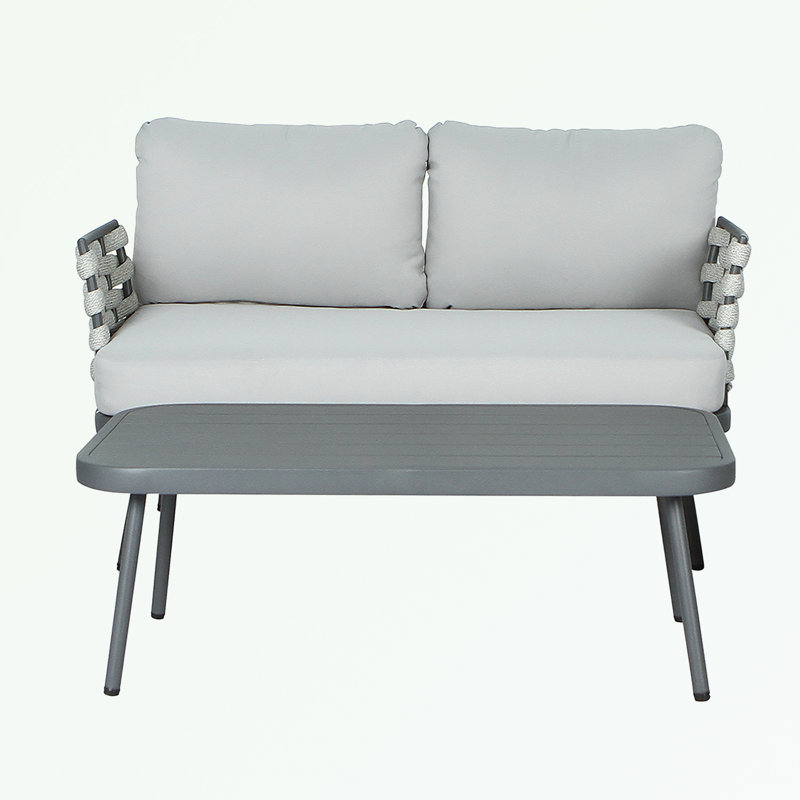 Ensemble de causeuse d'extérieur 2 pièces avec coussins moelleux, Gris, Gris