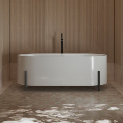 MonBlari 59" X 27.5" Acrylic Freestanding White Soaking Bathtub With Overflow And Pop-up Drain For Bathroom