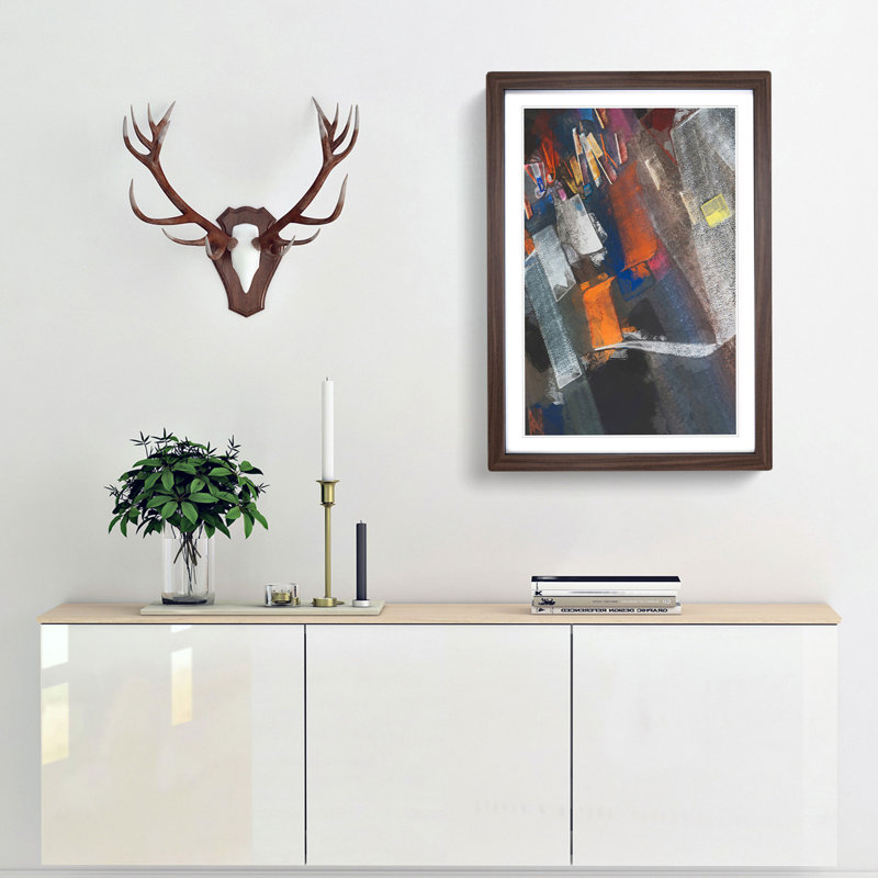 Strokes of Colour in Abstract - Picture Frame Graphic Art Print, 65cm H x 48cm W x 2cm D, Walnut Framed