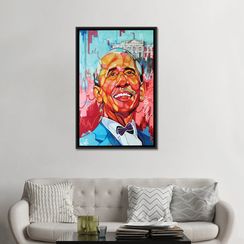 Barack Obama - impression d'art graphique, Pas de tapis, Toile avec cadre noir, H 32 po x l 48 po x 1,5 po