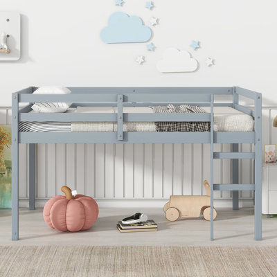 Solid Wooden, Rubber Wooden Loft Bed with Ladder, Bed Platform of Strengthened Slats