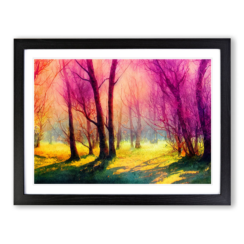 Watercolour Spring Forest - Single Picture Frame Print, Black, 46cm H x 64cm W