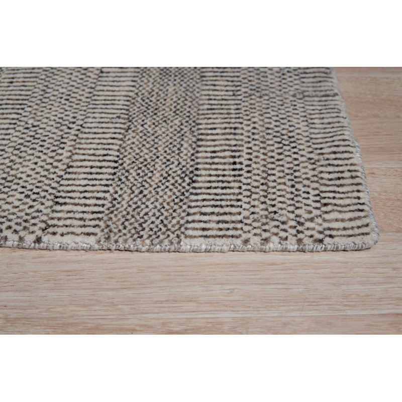 Tapis ivoire en laine noué à la main à motif géométrique moderne à motif géométrique tissé à la main, 2 pi x 4 pi